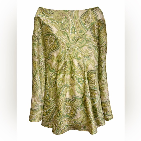 🌿 INC Green Paisley Silk A-Line Skirt Size 12 Fully Lined - Picture 1 of 3